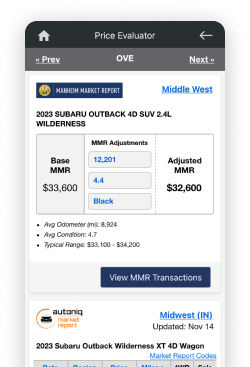 A screenshot of platform showcasing Manheim Market Report and Autoniq Market Report